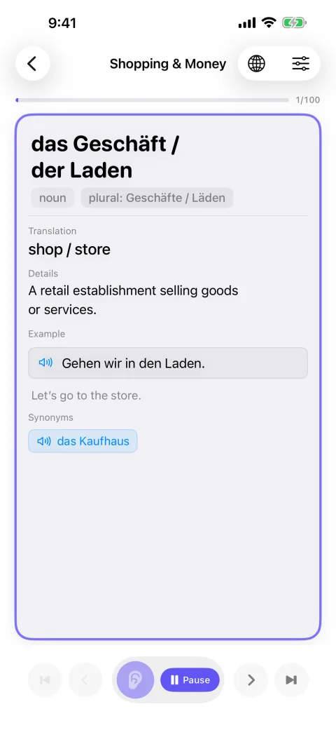 Hands-free vocabulary playback controls